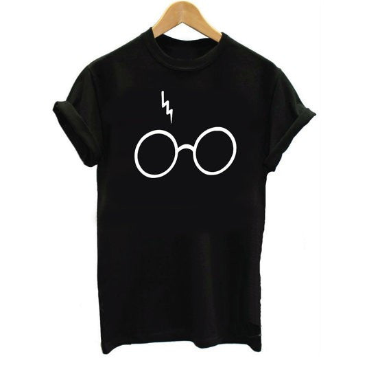 2016 New Womens Harry Potter Lightning Glasses Printed T-shirt Tees Harajuku Tshirt Plus Big Size S-xl