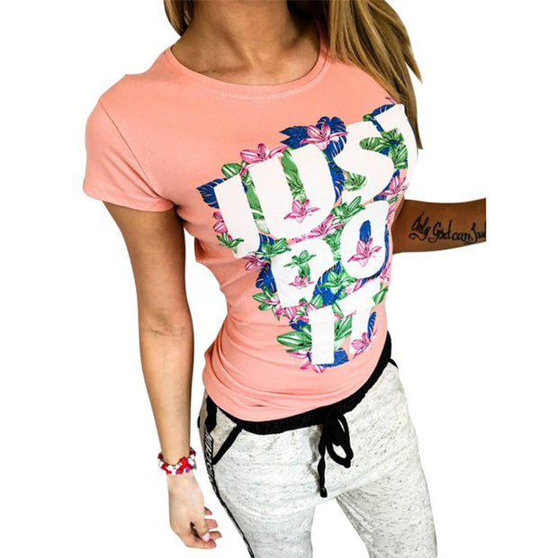 Women Short Sleeve Casual Print Letter Autumn t Shirt Sexy Tops Femmes Tees Cotton White Pink Women's tshirts Clothing