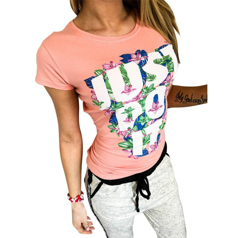Women Short Sleeve Casual Print Letter Autumn t Shirt Sexy Tops Femmes Tees Cotton White Pink Women's tshirts Clothing