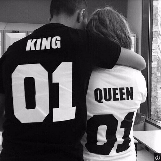 Valentine t Shirt Woman Cotton King Queen 01 Funny Letter Print Couples Leisure T-shirt Man Tshirt Short Sleeve O neck Princess
