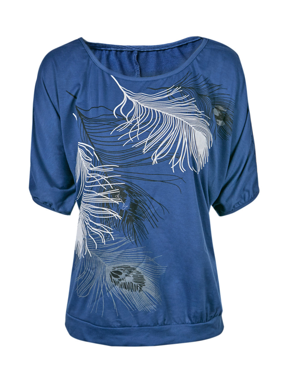 Slit Sleeve Cold Shoulder Feather Print Women Casual Summer T Shirt Girl 2016 Tee Tshirt Loose Top T-Shirt plus size XXL 3XL