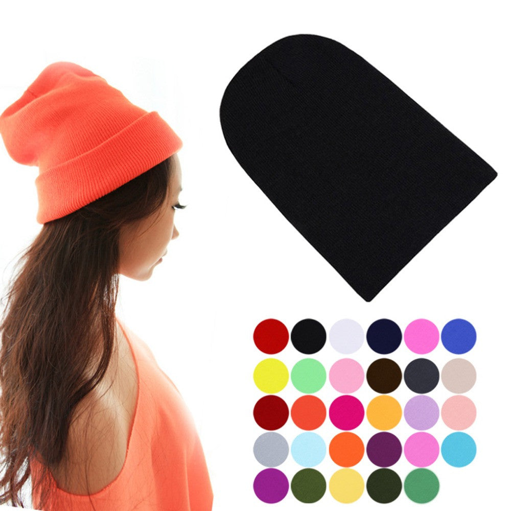 Winter Warm Unsex Knitting Women Men Wool Fluorescence Color Sport Outdoors Tabby Solid Elastic Beanie Hedging Hat Hats