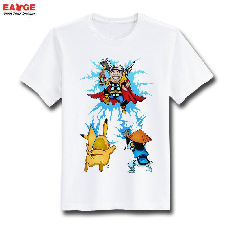 Pokemon Go T Shirt Fashion New Design Pikachu Funny Cool T-shirt Short Sleeve Anime White Printed Tshirt Men Unisex Tee