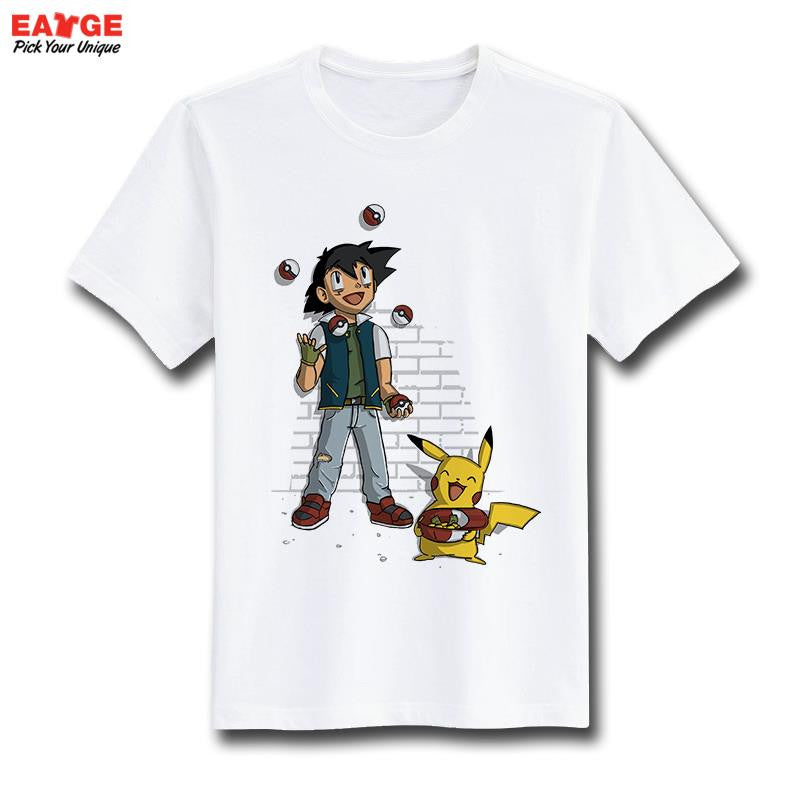 Pokemon Go T Shirt Fashion New Design Pikachu Funny Cool T-shirt Short Sleeve Anime White Printed Tshirt Men Unisex Tee