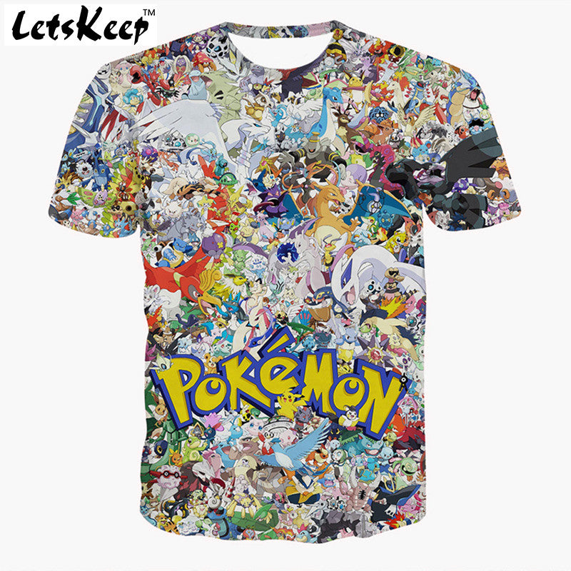 2016 Letskeep Mens 3D anime Pokemon Go t shirt cartoon Pikachu plus size t-shirts unisex breathable tshirt homme S-3XL,MA174