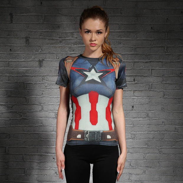 Captain America 3D Printed T-shirts Women Compression Shirt Slim Short Sleeve marvel Cosplay Costume For Ladies Tops Female