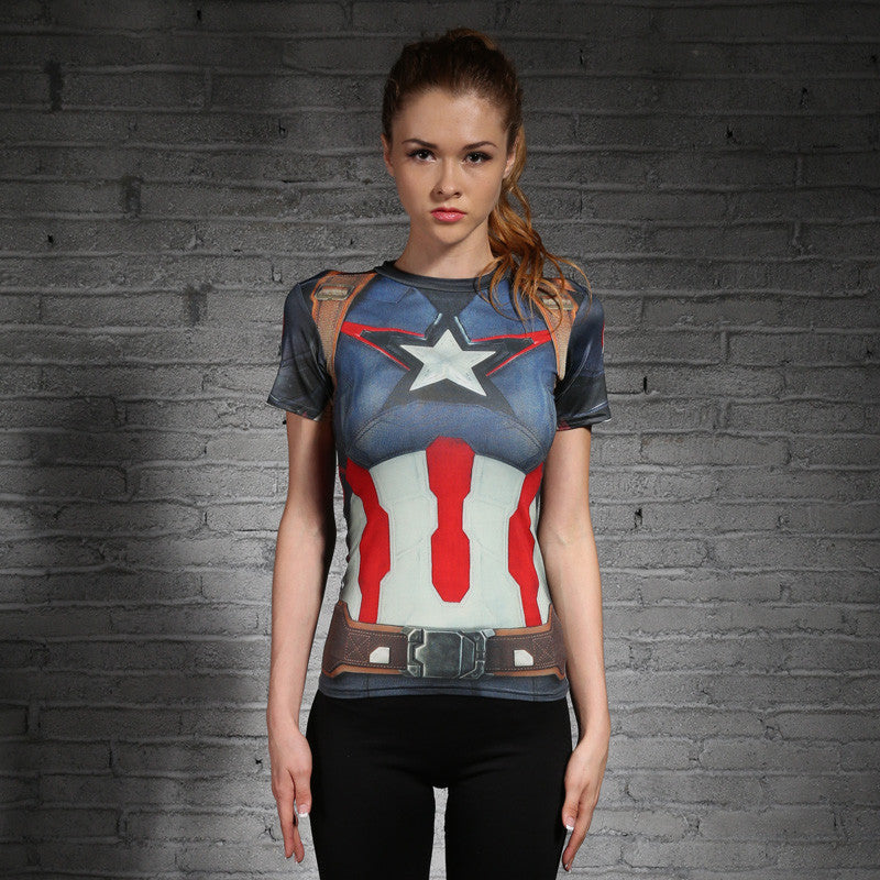 Captain America 3D Printed T-shirts Women Compression Shirt Slim Short Sleeve marvel Cosplay Costume For Ladies Tops Female