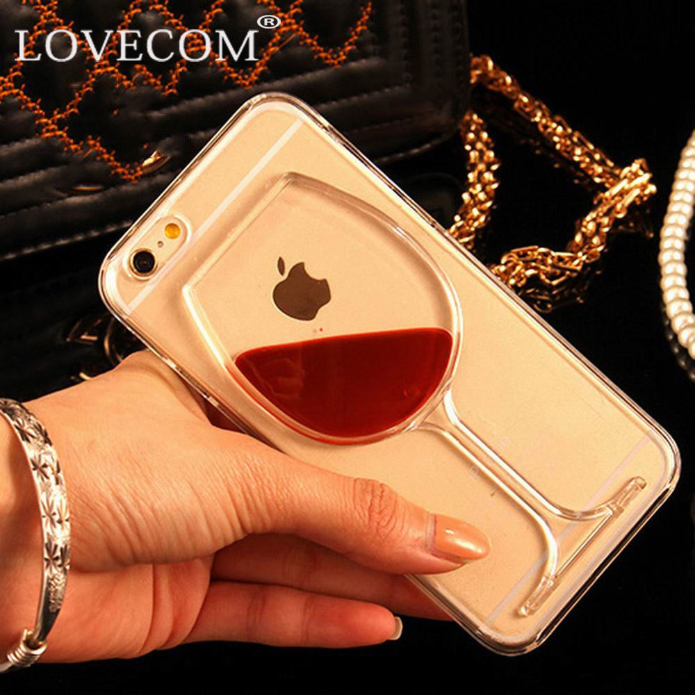LOVECOM For iPhone 7 For iPhone 4 4S 5 5S SE 5C 6 6S 7 Plus Liquid Quicksand Red Wine Transparent Phone Case Hard PC Back Cover