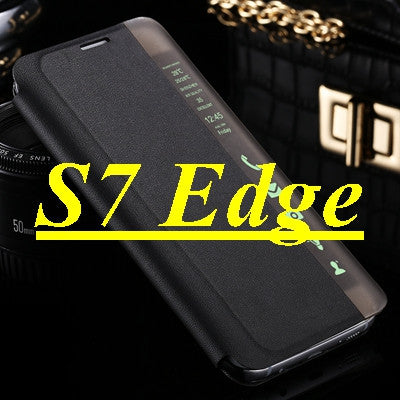 S7 S7 Edge Luxury PU Leather Case Kisscase Original Brand Smart Touch Window View Flip Stand Wake Cover for Galaxy S7 S7 Edge