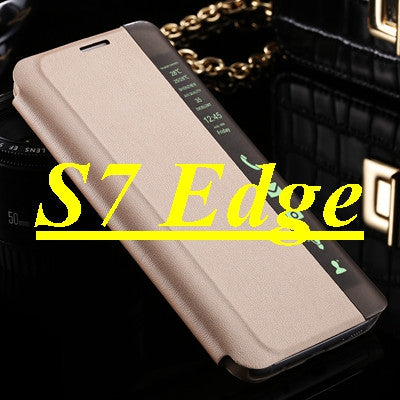 S7 S7 Edge Luxury PU Leather Case Kisscase Original Brand Smart Touch Window View Flip Stand Wake Cover for Galaxy S7 S7 Edge