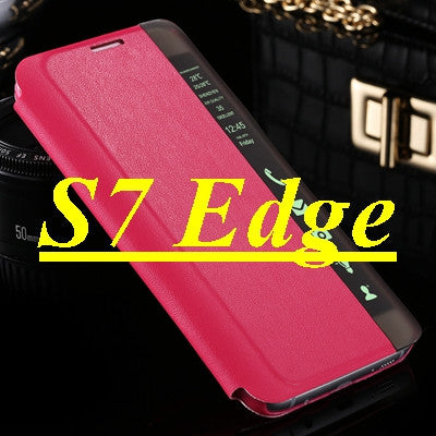 S7 S7 Edge Luxury PU Leather Case Kisscase Original Brand Smart Touch Window View Flip Stand Wake Cover for Galaxy S7 S7 Edge