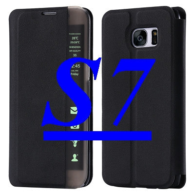 S7 S7 Edge Luxury PU Leather Case Kisscase Original Brand Smart Touch Window View Flip Stand Wake Cover for Galaxy S7 S7 Edge