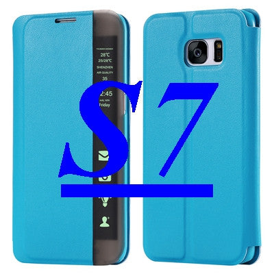 S7 S7 Edge Luxury PU Leather Case Kisscase Original Brand Smart Touch Window View Flip Stand Wake Cover for Galaxy S7 S7 Edge