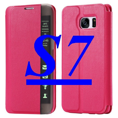 S7 S7 Edge Luxury PU Leather Case Kisscase Original Brand Smart Touch Window View Flip Stand Wake Cover for Galaxy S7 S7 Edge