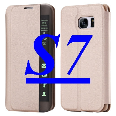 S7 S7 Edge Luxury PU Leather Case Kisscase Original Brand Smart Touch Window View Flip Stand Wake Cover for Galaxy S7 S7 Edge