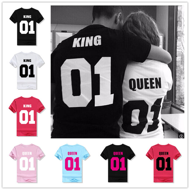 King QUEEN 01 Couple T Shirt 2016 High Fashion  Women Letter Tshirt Summer Cotton Casual Tee Shirts Hombre T-shirts T-F10004