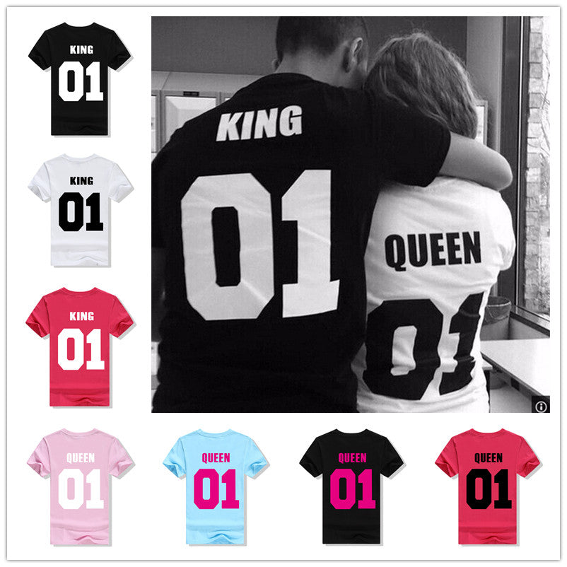 King QUEEN 01 Couple T Shirt 2016 High Fashion  Women Letter Tshirt Summer Cotton Casual Tee Shirts Hombre T-shirts T-F10004