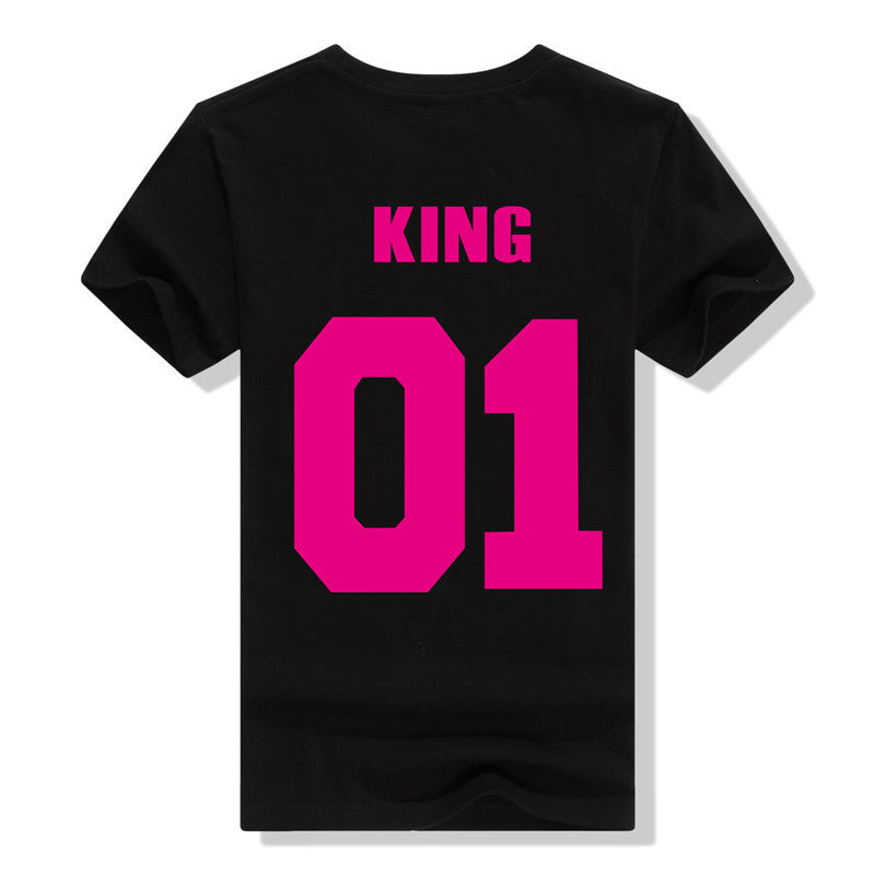King QUEEN 01 Couple T Shirt 2016 High Fashion  Women Letter Tshirt Summer Cotton Casual Tee Shirts Hombre T-shirts T-F10004
