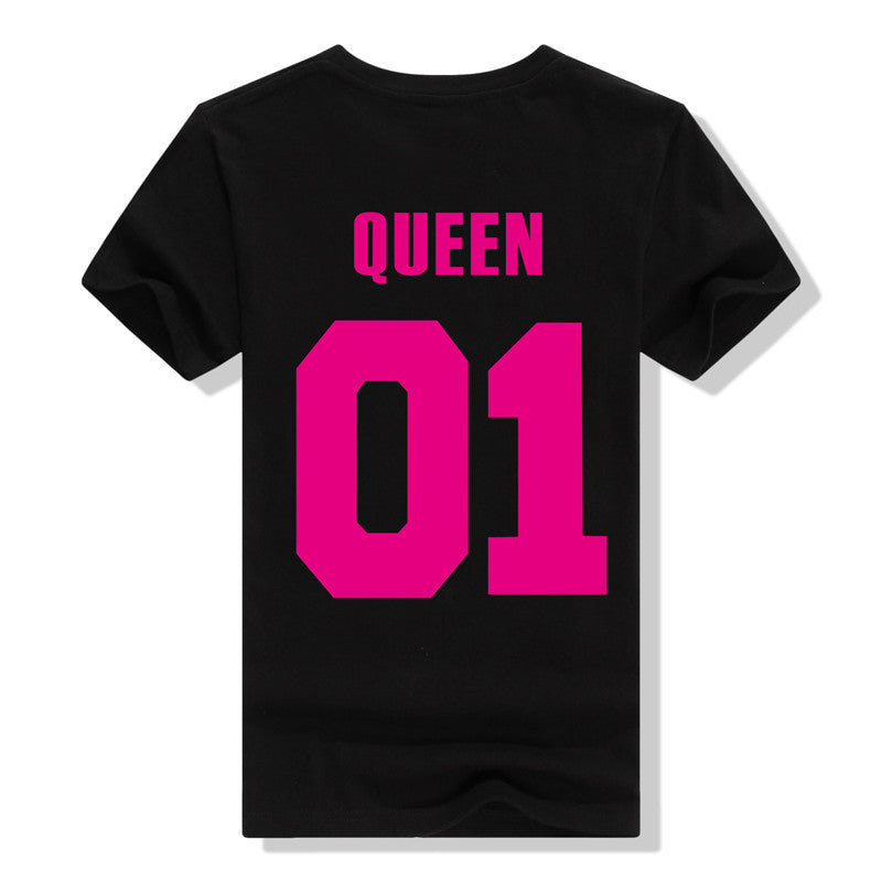 King QUEEN 01 Couple T Shirt 2016 High Fashion  Women Letter Tshirt Summer Cotton Casual Tee Shirts Hombre T-shirts T-F10004