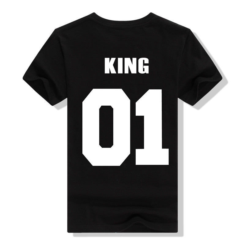 King QUEEN 01 Couple T Shirt 2016 High Fashion  Women Letter Tshirt Summer Cotton Casual Tee Shirts Hombre T-shirts T-F10004