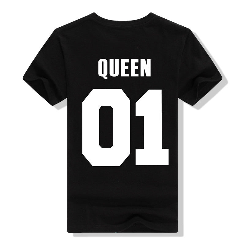 King QUEEN 01 Couple T Shirt 2016 High Fashion  Women Letter Tshirt Summer Cotton Casual Tee Shirts Hombre T-shirts T-F10004