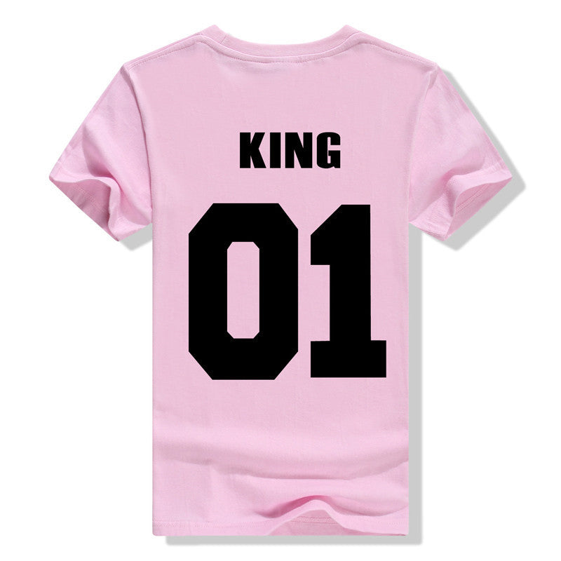 King QUEEN 01 Couple T Shirt 2016 High Fashion  Women Letter Tshirt Summer Cotton Casual Tee Shirts Hombre T-shirts T-F10004