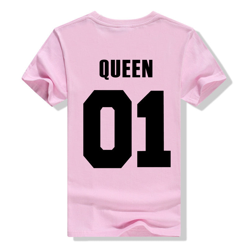 King QUEEN 01 Couple T Shirt 2016 High Fashion  Women Letter Tshirt Summer Cotton Casual Tee Shirts Hombre T-shirts T-F10004