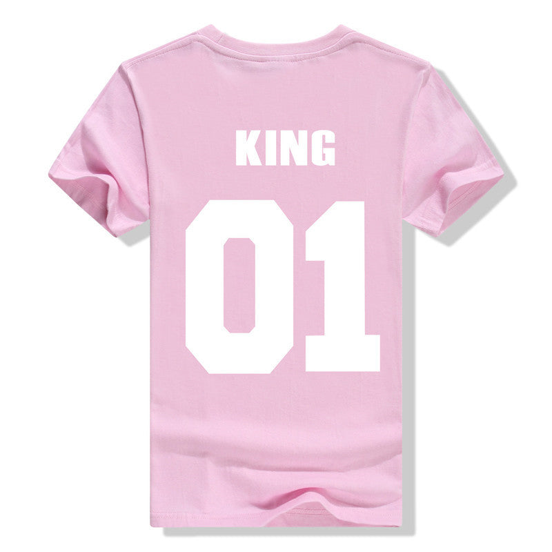 King QUEEN 01 Couple T Shirt 2016 High Fashion  Women Letter Tshirt Summer Cotton Casual Tee Shirts Hombre T-shirts T-F10004
