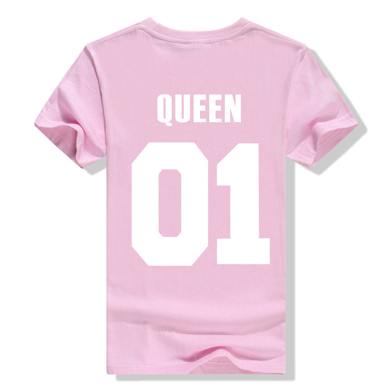 King QUEEN 01 Couple T Shirt 2016 High Fashion  Women Letter Tshirt Summer Cotton Casual Tee Shirts Hombre T-shirts T-F10004
