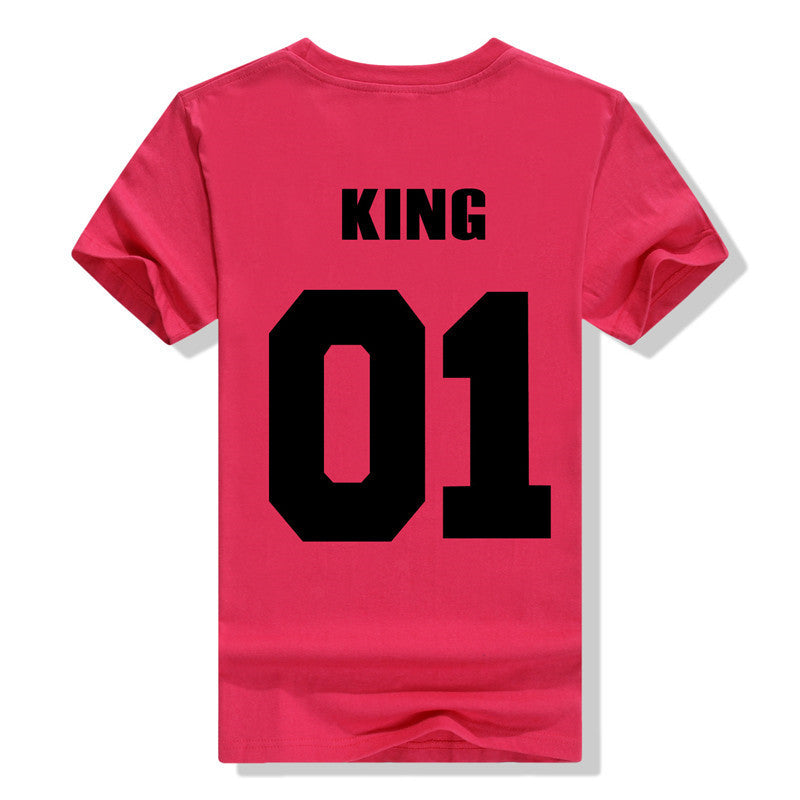 King QUEEN 01 Couple T Shirt 2016 High Fashion  Women Letter Tshirt Summer Cotton Casual Tee Shirts Hombre T-shirts T-F10004