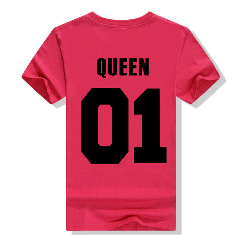King QUEEN 01 Couple T Shirt 2016 High Fashion  Women Letter Tshirt Summer Cotton Casual Tee Shirts Hombre T-shirts T-F10004