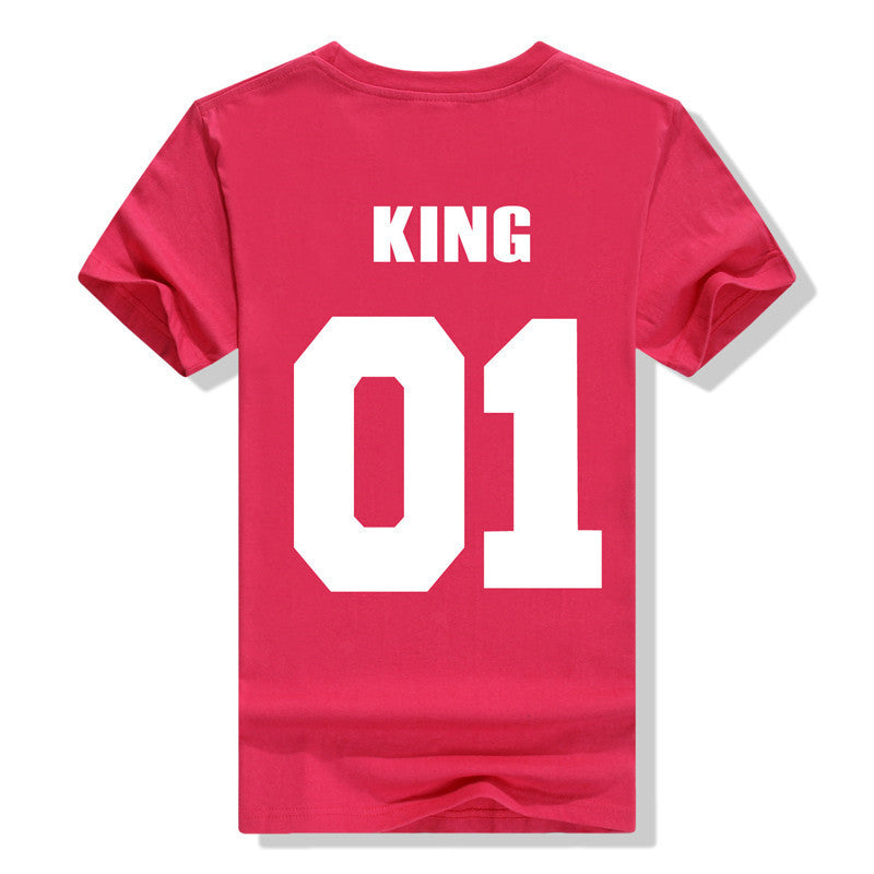 King QUEEN 01 Couple T Shirt 2016 High Fashion  Women Letter Tshirt Summer Cotton Casual Tee Shirts Hombre T-shirts T-F10004