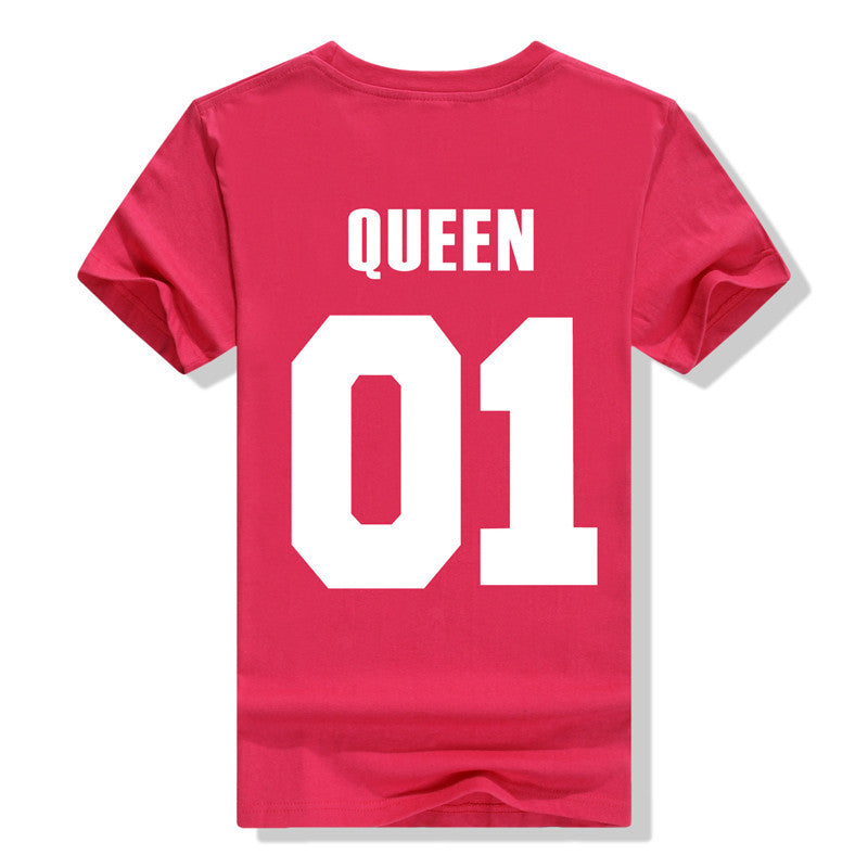 King QUEEN 01 Couple T Shirt 2016 High Fashion  Women Letter Tshirt Summer Cotton Casual Tee Shirts Hombre T-shirts T-F10004