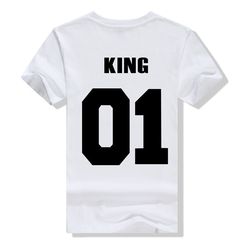 King QUEEN 01 Couple T Shirt 2016 High Fashion  Women Letter Tshirt Summer Cotton Casual Tee Shirts Hombre T-shirts T-F10004