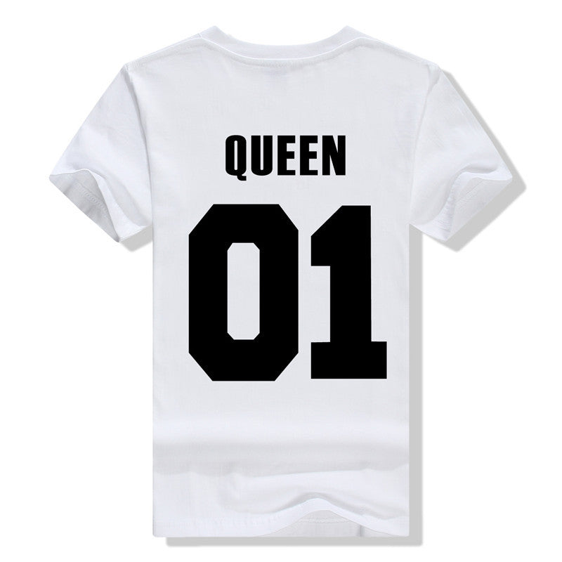King QUEEN 01 Couple T Shirt 2016 High Fashion  Women Letter Tshirt Summer Cotton Casual Tee Shirts Hombre T-shirts T-F10004