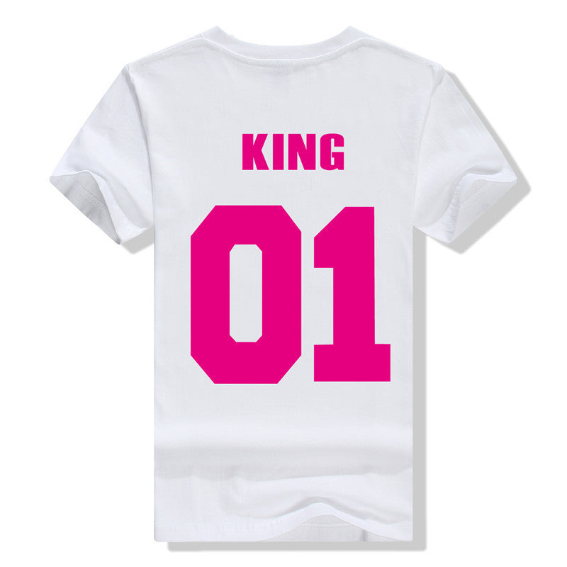 King QUEEN 01 Couple T Shirt 2016 High Fashion  Women Letter Tshirt Summer Cotton Casual Tee Shirts Hombre T-shirts T-F10004