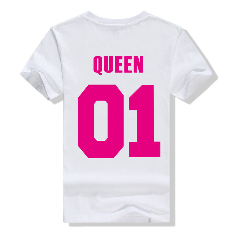 King QUEEN 01 Couple T Shirt 2016 High Fashion  Women Letter Tshirt Summer Cotton Casual Tee Shirts Hombre T-shirts T-F10004