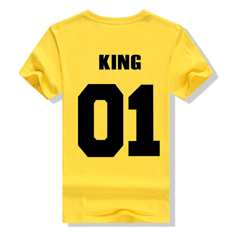 King QUEEN 01 Couple T Shirt 2016 High Fashion  Women Letter Tshirt Summer Cotton Casual Tee Shirts Hombre T-shirts T-F10004
