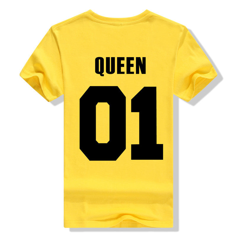 King QUEEN 01 Couple T Shirt 2016 High Fashion  Women Letter Tshirt Summer Cotton Casual Tee Shirts Hombre T-shirts T-F10004