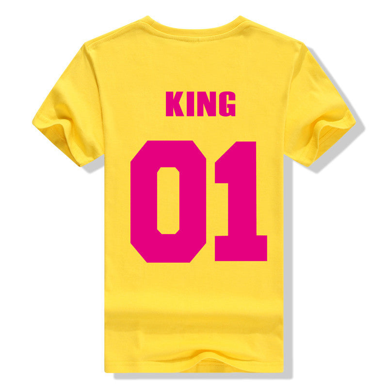 King QUEEN 01 Couple T Shirt 2016 High Fashion  Women Letter Tshirt Summer Cotton Casual Tee Shirts Hombre T-shirts T-F10004