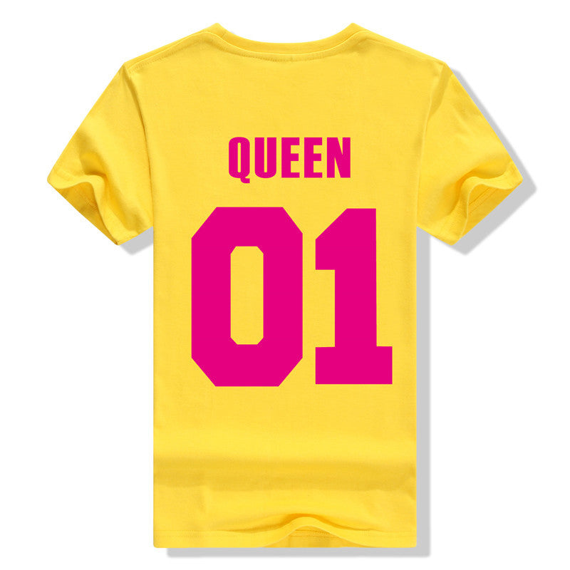 King QUEEN 01 Couple T Shirt 2016 High Fashion  Women Letter Tshirt Summer Cotton Casual Tee Shirts Hombre T-shirts T-F10004