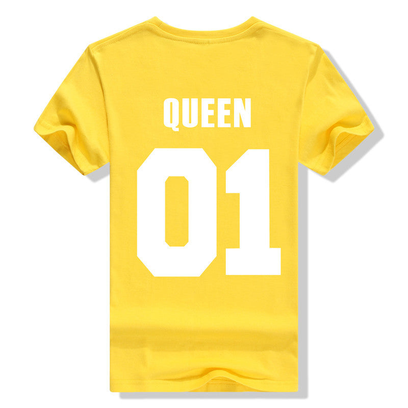 King QUEEN 01 Couple T Shirt 2016 High Fashion  Women Letter Tshirt Summer Cotton Casual Tee Shirts Hombre T-shirts T-F10004