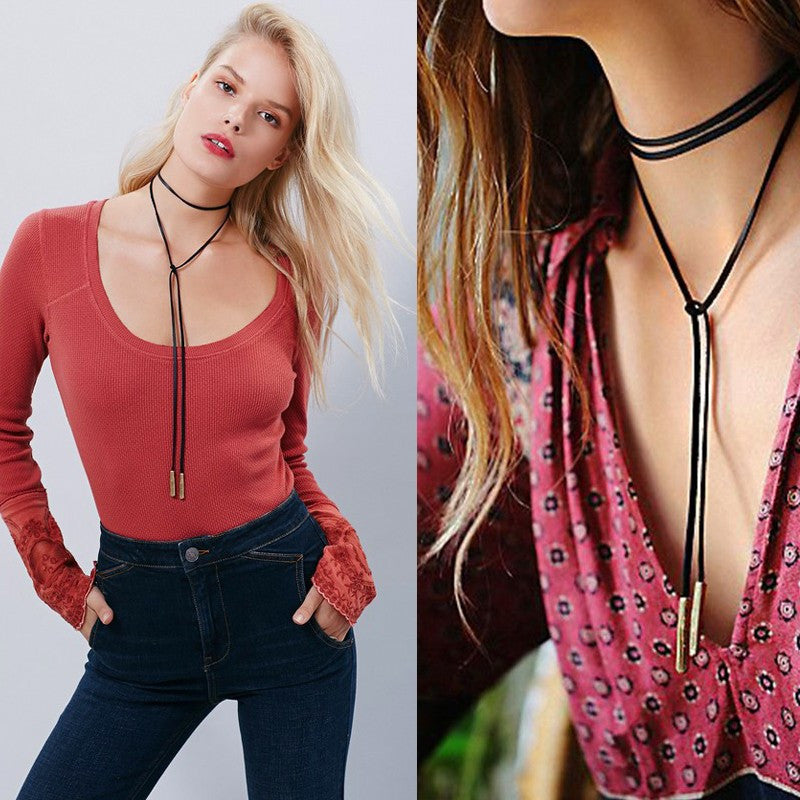 2016 New Fashion Long Black/Brown Velvet Choker Necklace Women Steampunk Gold/Rhodium Tube Collar Necklaces Ras De Cou F3916