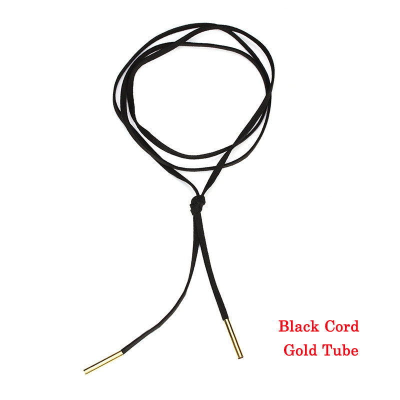 2016 New Fashion Long Black/Brown Velvet Choker Necklace Women Steampunk Gold/Rhodium Tube Collar Necklaces Ras De Cou F3916